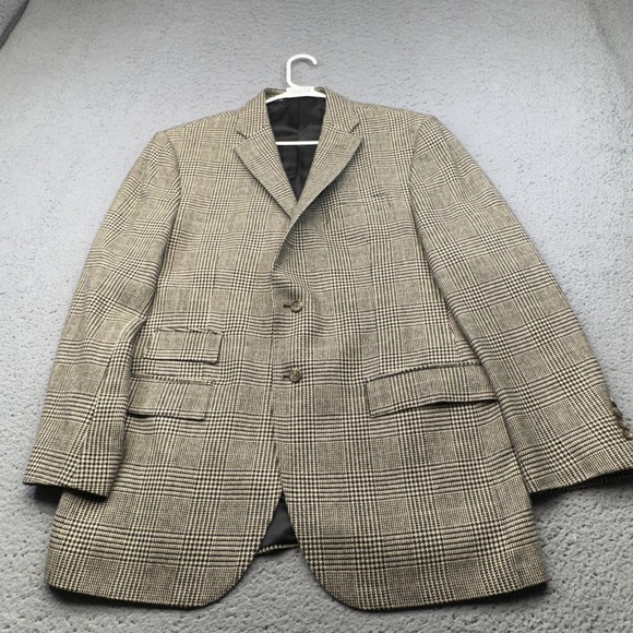 Polo Ralph Lauren Sport Coat Mens 44R Gray Glen Check Wool Angora Blazer Italy